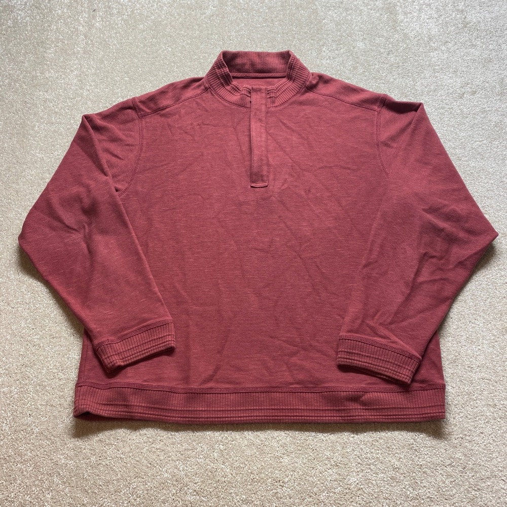 Tommy Bahama Sweater Mens XL Burgundy Quarter Zip Dolphin Logo